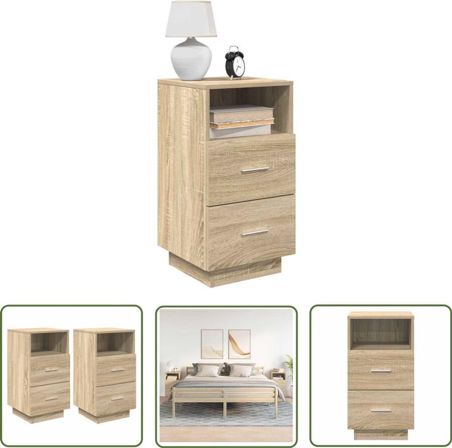 VidaXL The Living Store Nachtkastjes 2 st met 2 lades 36x36x68 cm sonoma eikenkleurig Nachtkastje Salontafel Houten Meubel Kamerdecoratie Slaapkamerstijl