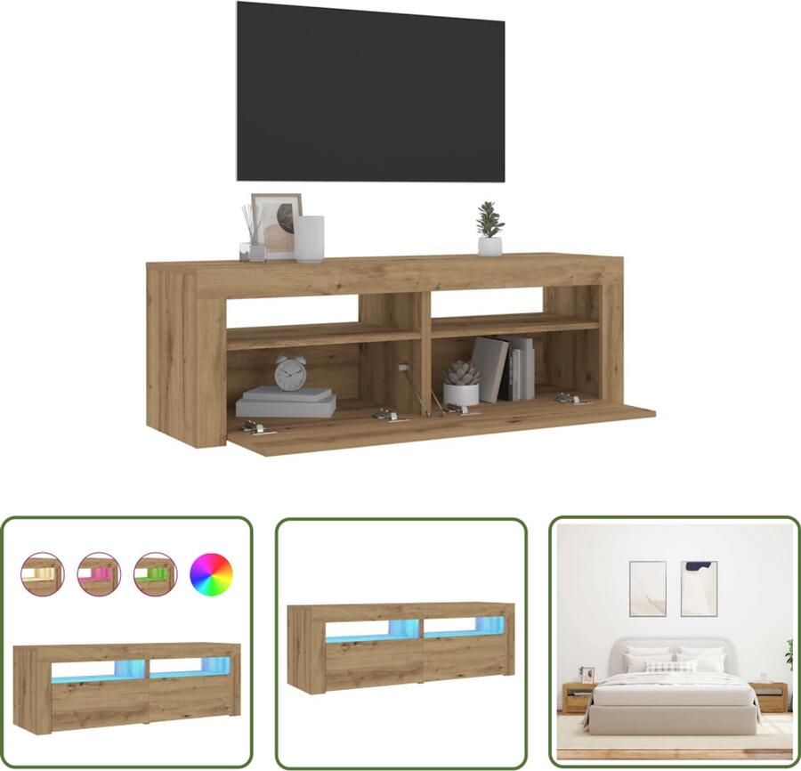 The Living Store Nachtkastjes 2 st met LED's 60x35x40 cm artisanaal eikenkleur Nachtkastjes Led Lampen Bedroom Furniture Houten Meubels Side Tables