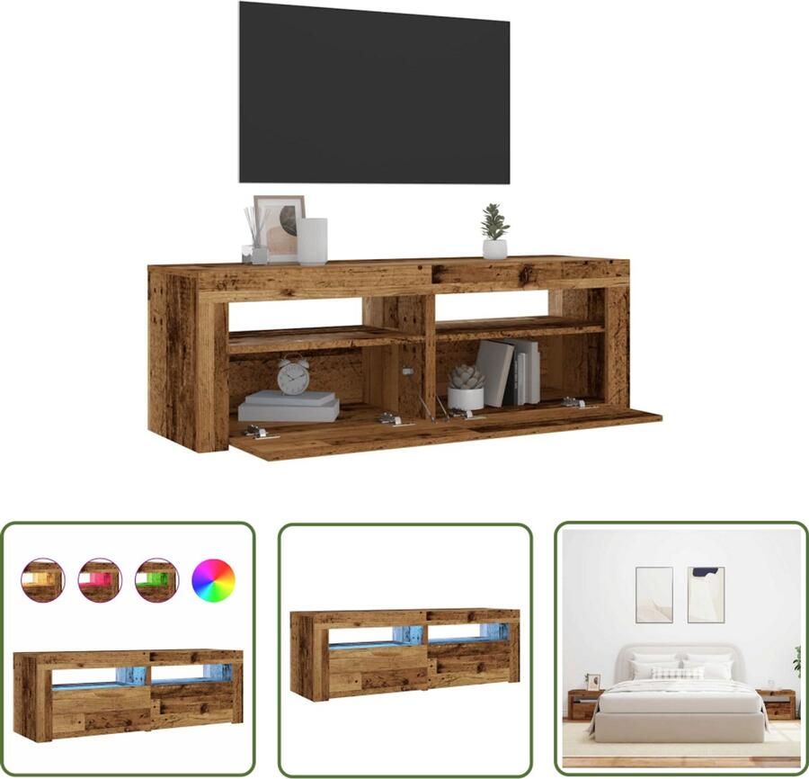 The Living Store Nachtkastjes 2 st met LED's 60x35x40 cm oud houtkleurig Nachtkastjes Kastjes Led Verlichting Rgb Verlichting Slaapkamers