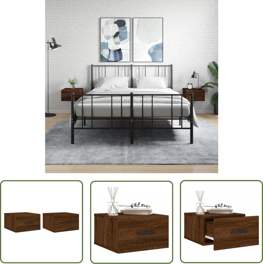 The Living Store Wandnachtkastje Set Praktische en Decoratieve Toevoeging Afmetingen- 35x35x20cm Bruineiken Bewerkt Hout Wandlamp Nachtlamp Bergruimte Houten Meubels Badkamer Accessoires - Foto 2