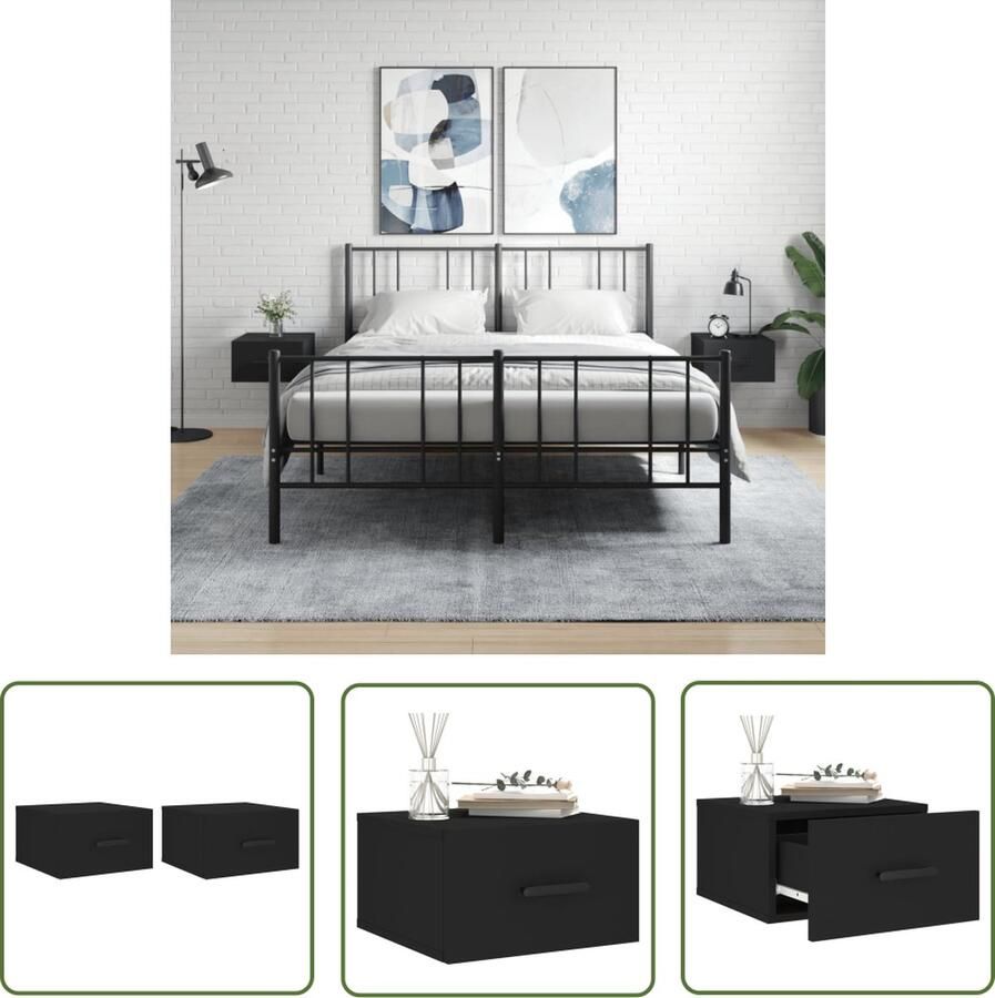 The Living Store Nachtkastjes 2 st wandgemonteerd 35x35x20 cm zwart Wandlamp Nachtlamp Bergruimte Badkamer Accessoires Houten Meubels - Foto 2