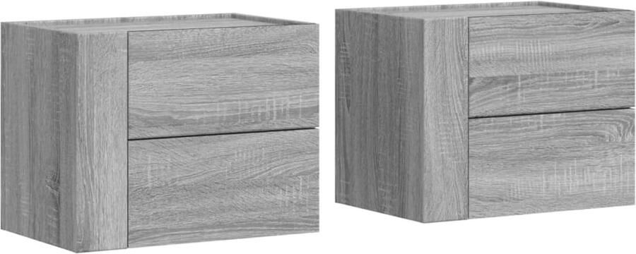 The Living Store Nachtkastjes 2 st wandgemonteerd 45x30x35 cm grijs sonoma eiken Wandgemonteerd Nachtkastje Wandgemonteerde Nachtkastjes Bijzettafel Wandkastje - Foto 2