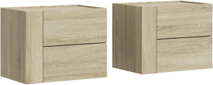 The Living Store Nachtkastjes 2 st wandgemonteerd 45x30x35 cm sonoma eikenkleur Wandgemonteerd Nachtkastje Wandgemonteerde Nachtkastjes Bijzettafel Wandkastje - Foto 2