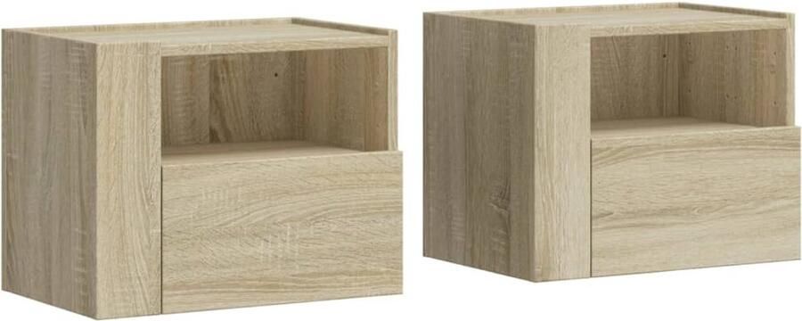 The Living Store Nachtkastjes 2 st wandgemonteerd 45x30x35 cm sonoma eikenkleur Wandgemonteerd Nachtkastje Wandgemonteerde Nachtkastjes Bijzettafel Wandkastje - Foto 2