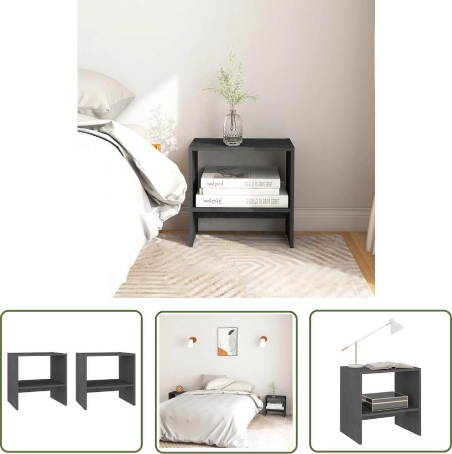 The Living Store Nachtkastjes 2st 40x30 5x40 cm massief grenenhout grijs Nachtkastjes Meubilair Slaapkamerinrichting Grenoblehouten Meubels Grijze Meubels - Foto 2