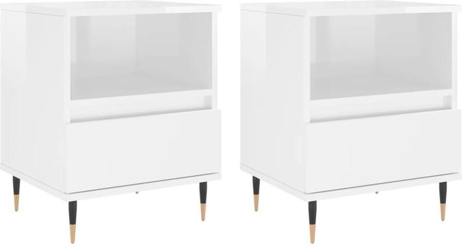 The Living Store Nachtkastjes 2 st 40x35x50 cm bewerkt hout hoogglans wit Nachtkastjes Nachtkast Kastje Slaapkamermeubel Houten Nachttafel - Foto 3