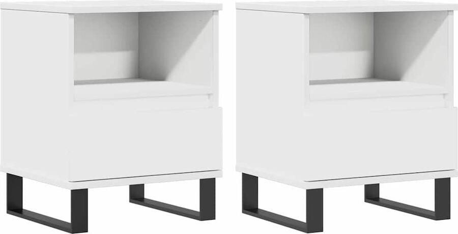 The Living Store Nachtkastjes 40 x 35 x 50 cm Wit Bewerkt hout en metaal Nachtkastjes Nachtkast Kastje Houten Kast Wit Meubel - Foto 2