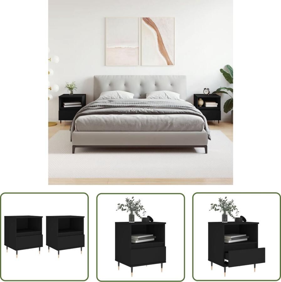 The Living Store Nachtkastjes 40 x 35 x 50 cm zwart Nachtkast Kastje Nachtkastje Slaapkamermeubel Houten Kast - Foto 2