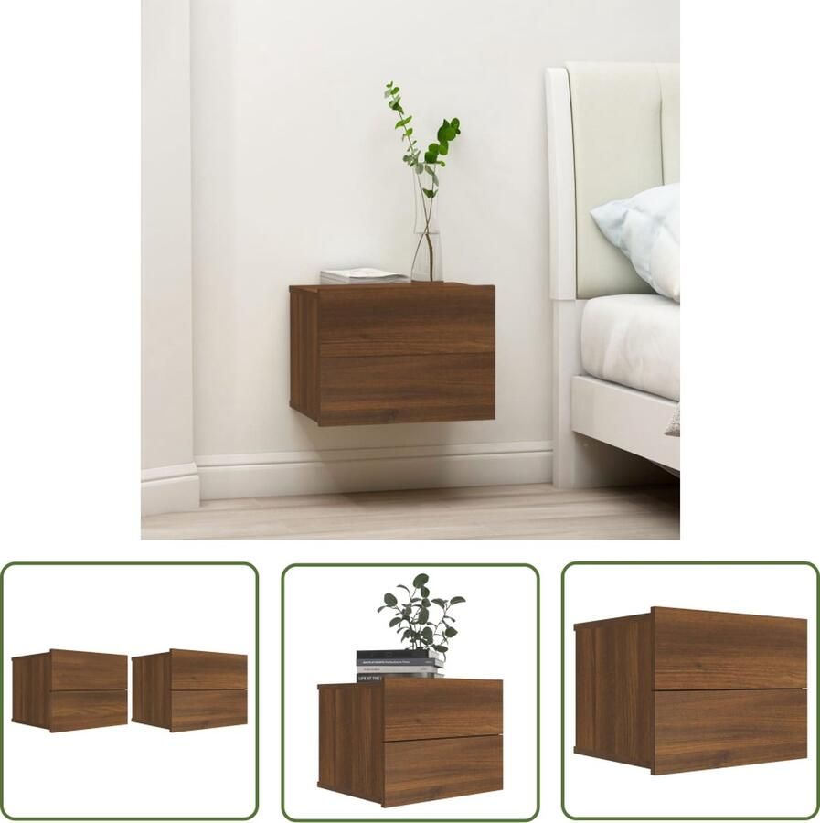 The Living Store Nachtkastjes 40x30x30 cm Bruineiken - Foto 2
