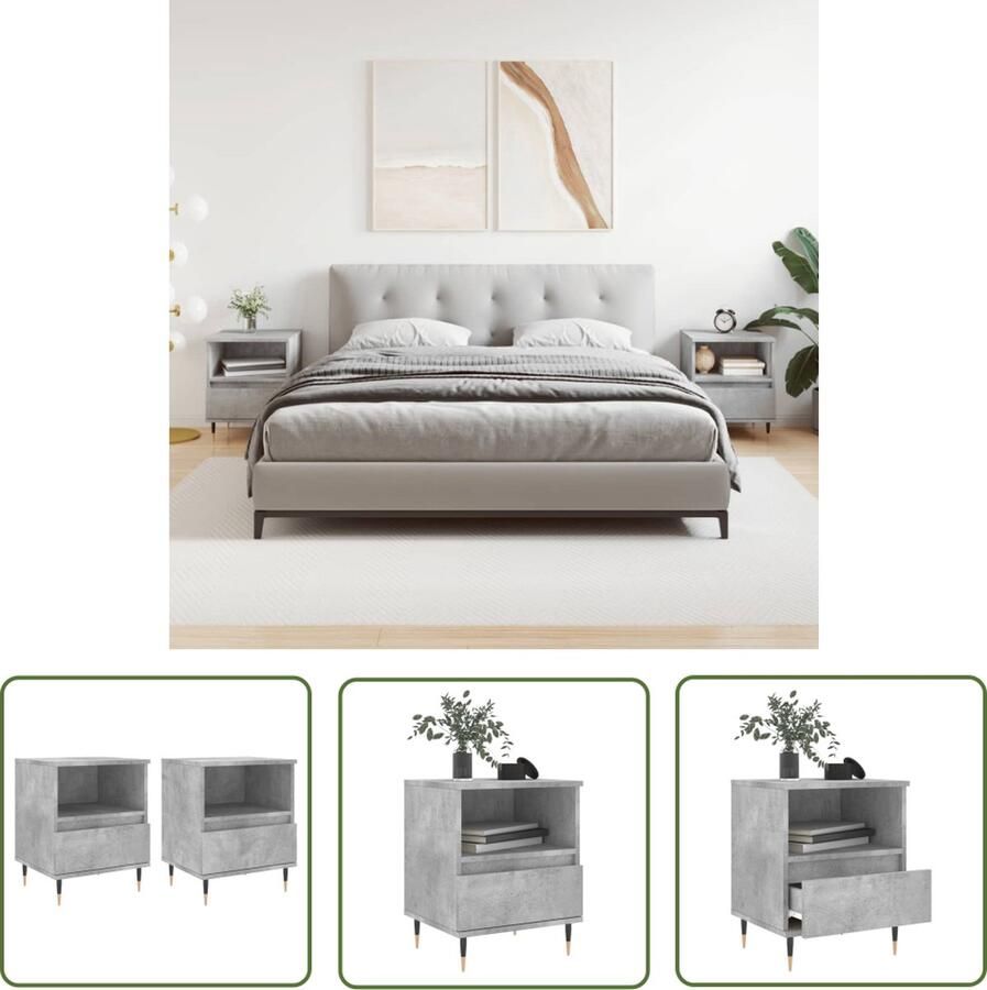 The Living Store Nachtkastjes Betongrijs 40 x 35 x 50 cm Met lade en vak Hoge kwaliteit hout en metaal Nachtkastjes Betonkast Houten Kast Slaapkamers Woonaccessoires - Foto 2