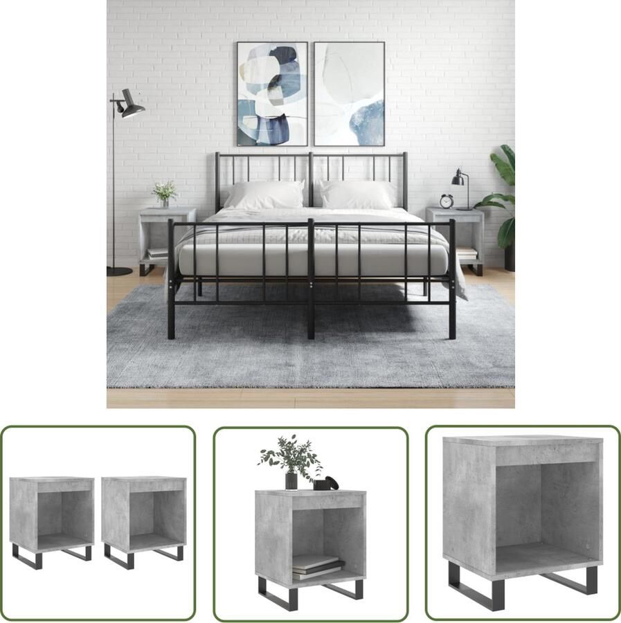 The Living Store Nachtkastjes 2 st 40x35x50 cm bewerkt hout betongrijs Nachtkastjes Kast Slaapkamermeubel Betonlook Houten Meubel - Foto 2