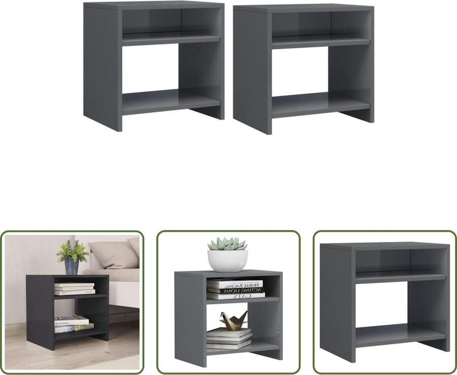 The Living Store Nachtkastjes Bewerkt Hout 40 x 30 x 40 cm Hoogglans Grijs