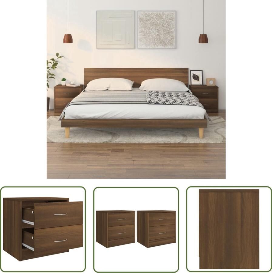 The Living Store Nachtkastjes 2 st 40x30x40 cm bewerkt hout bruin eikenkleur Nachtkastjes Nachtkasten Houten Nachtkastjes Bijzettafels Stoere Nachtkastjes - Foto 2