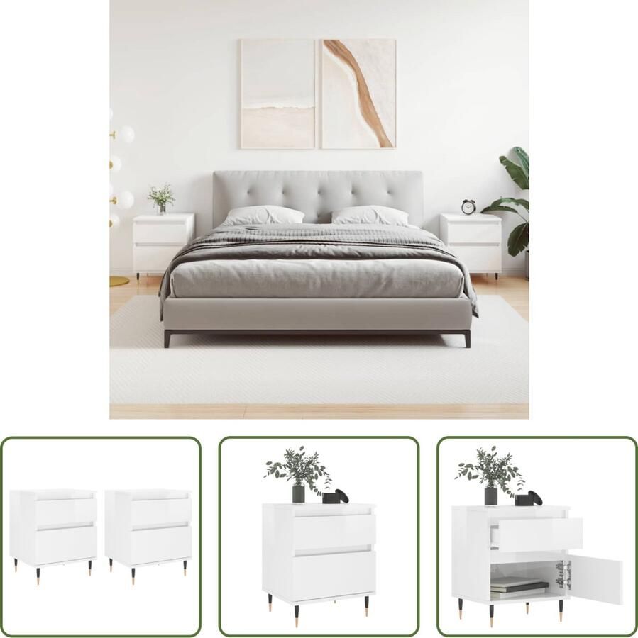 The Living Store Nachtkastjes Classic Meubelen 40 x 35 x 50 cm Hoogglans wit