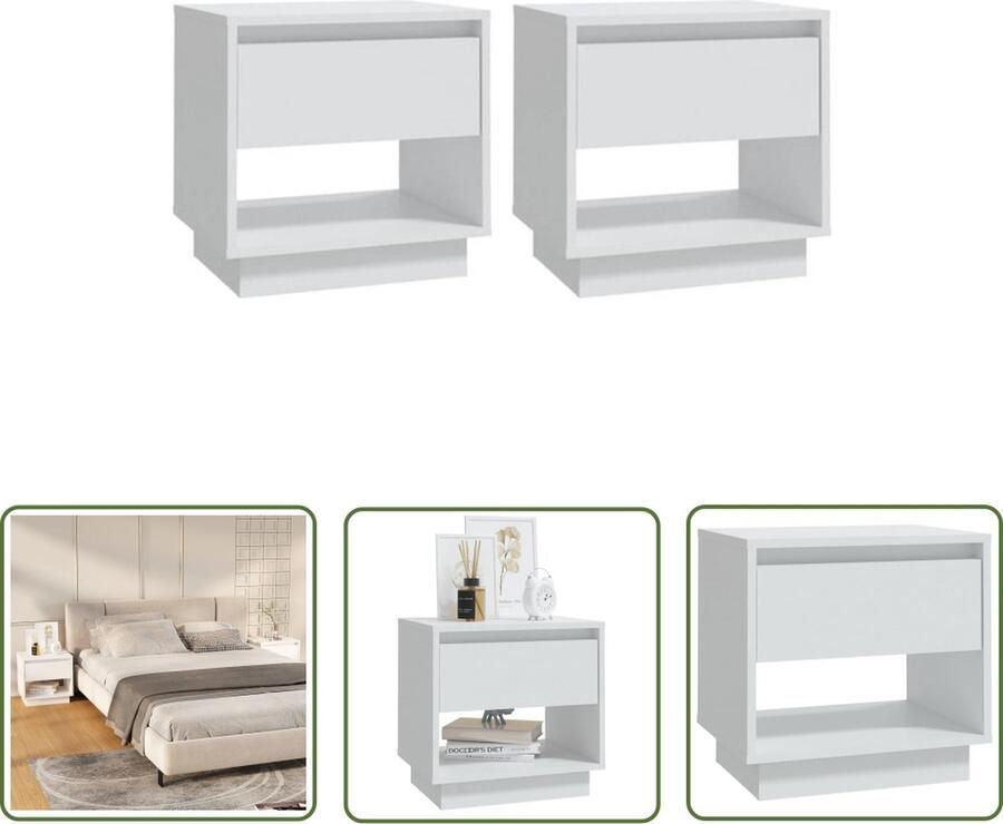The Living Store Nachtkastjes Classic White 45x34x44 cm Sturdy Construction Nachtkastjes Nachtkast Meubilair Slaapkamerinrichting Houten Meubels - Foto 3