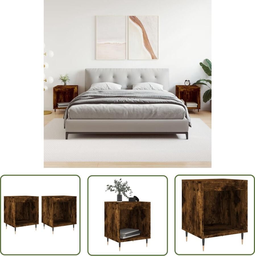 The Living Store Nachtkastjes 2 st 40x35x50 cm bewerkt hout gerookt eikenkleurig Nachtkastjes Kastjes Houten Nachtkastjes Bruine Nachtkastjes Kamermeubel - Foto 2