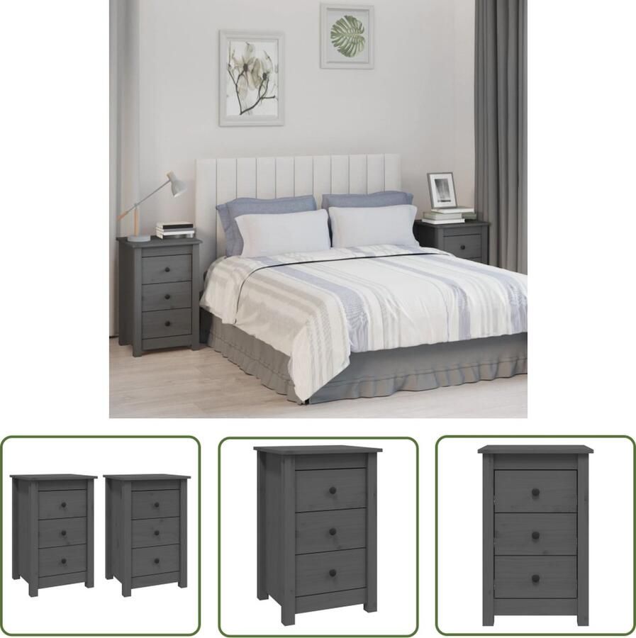 The Living Store Nachtkastjes Grenenhout 40 x 35 x 61.5 cm Opbergruimte - Foto 2