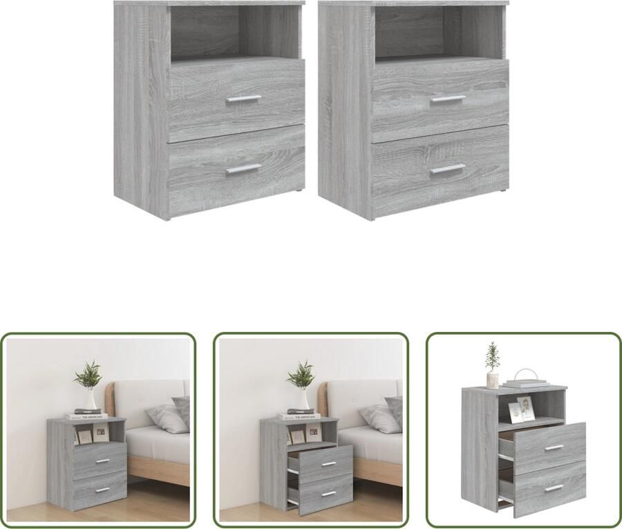The Living Store Nachtkastjes Grijs Sonoma Eiken 50x32x60 cm Praktisch materiaal Veel opbergruimte Weergavefunctie Nachtkastjes Grijze Nachtkastjes Houten Nachtkastjes Sonoma Eiken Salontafel - Foto 2