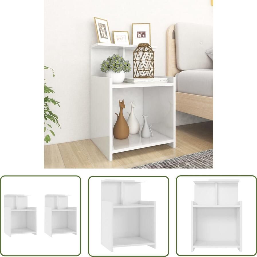 The Living Store Nachtkastjes Hoogglans wit 40 x 35 x 60 cm Stevige constructie 3 open schappen Nachtkastjes Bedkasts Slaapkamers Witte Meubelstukken Houten Meubilair - Foto 2
