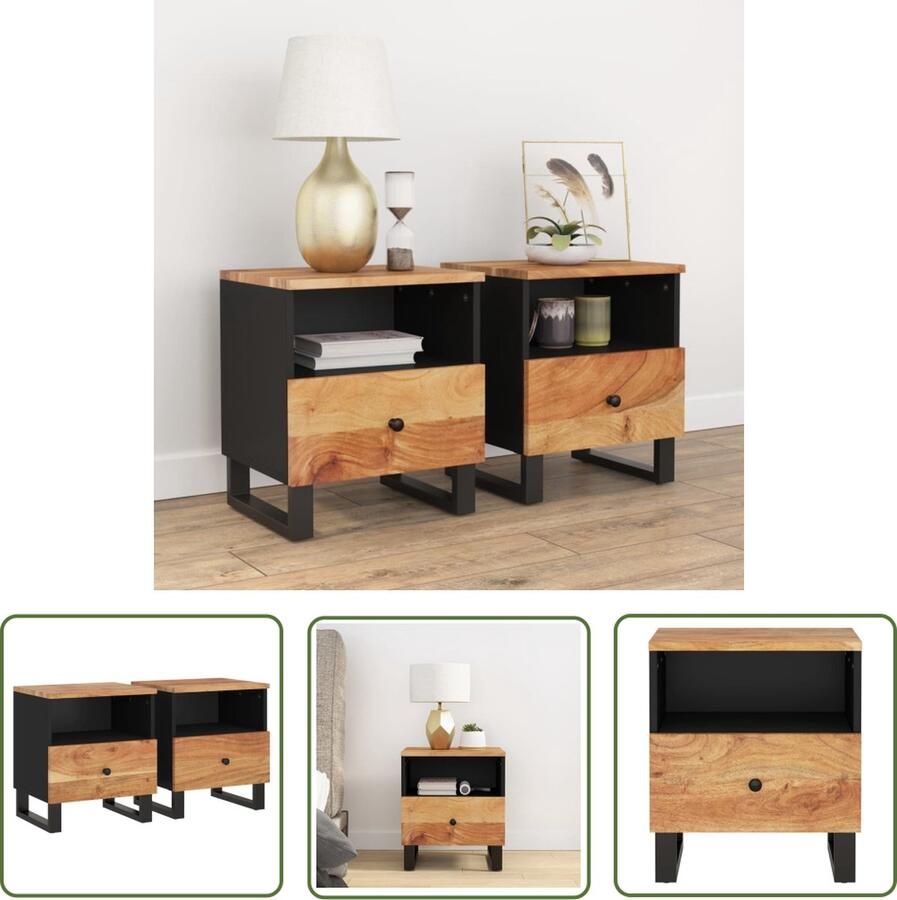 The Living Store Nachtkastjes Industrieel 40 x 31 x 46 cm Massief acaciahout Nachtkastjes Industrieel Meubilair Houten Kast Acacia Hout Slaapkamer Accessoires