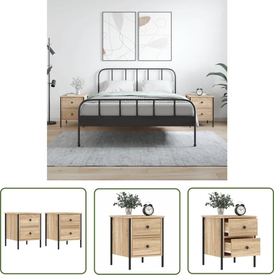 The Living Store Nachtkastjes Industrieel Meubelen 40 x 42 x 50 cm Sonoma Eiken - Foto 2