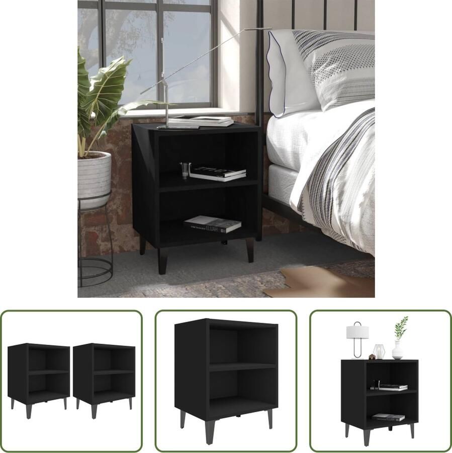 The Living Store Nachtkastjes IndustriÃle Stijl 40 x 30 x 50 cm Zwart Metaal en Bewerkt Hout - Foto 2