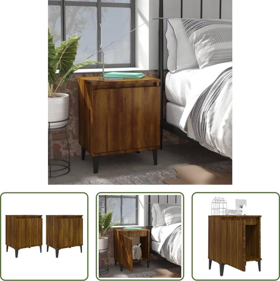 The Living Store Nachtkastjes IndustriÃle Stijl 40x30x50 cm Metalen Poten 1 Vak Bruineiken Bewerkt Hout en Metaal Nachtkastjes Industriele Stijl Houten Nachtkastjes Metalen Poten Bruine Meubels - Foto 2