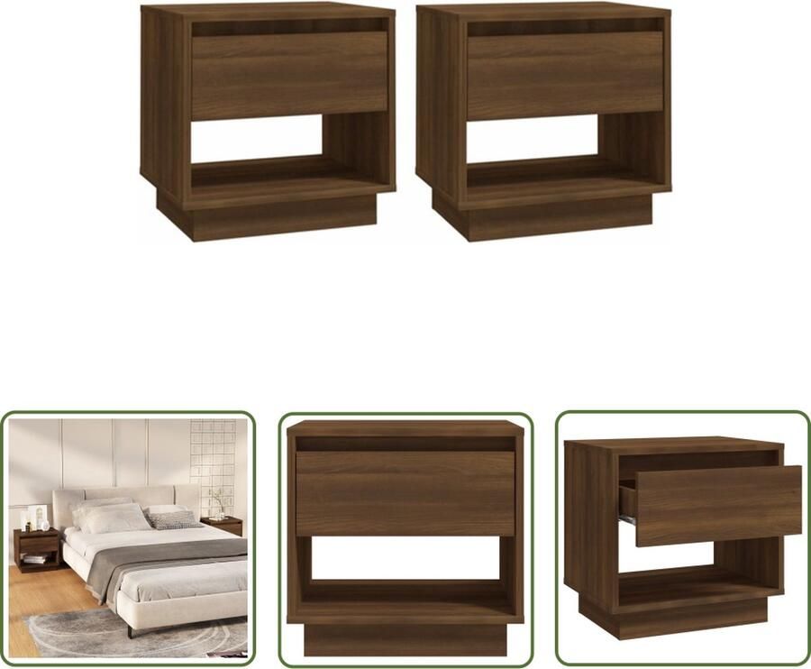 The Living Store Nachtkastjes Klassieke Charme Set van 2 Bruineiken Afmetingen- 45 x 34 x 44 cm Stevige Constructie - Foto 2