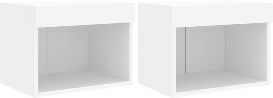 The Living Store Nachtkastjes met LED's 2 st wandgemonteerd wit Nachtkastjes Led Lampen Slaapkamerdecoratie Houten Meubilair Wandkasten - Foto 2