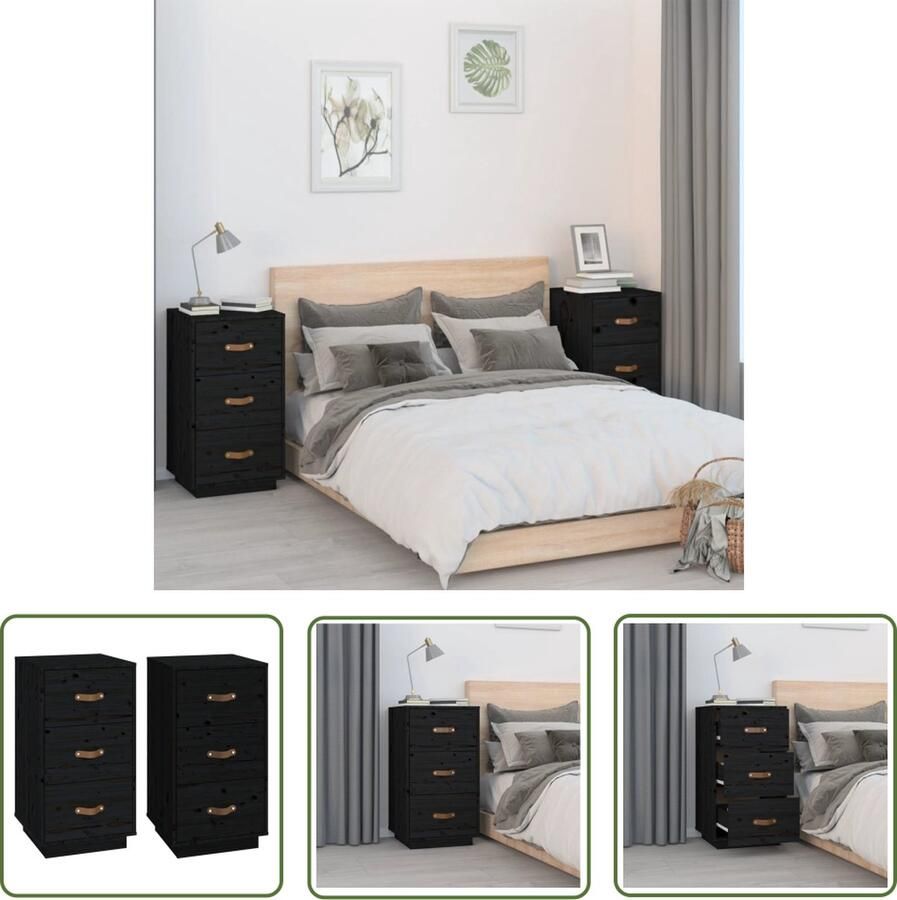 The Living Store Nachtkastjes Massief grenenhout 40 x 40 x 75 cm 3 lades - Foto 4