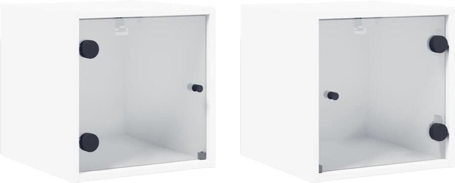 The Living Store Nachtkastjes met glazen deuren 2 st 35x37x35 cm wit Nachtkastjes Wandkasten Slaapkamerinrichting Houten Kasten Witte Meubelstukken - Foto 2