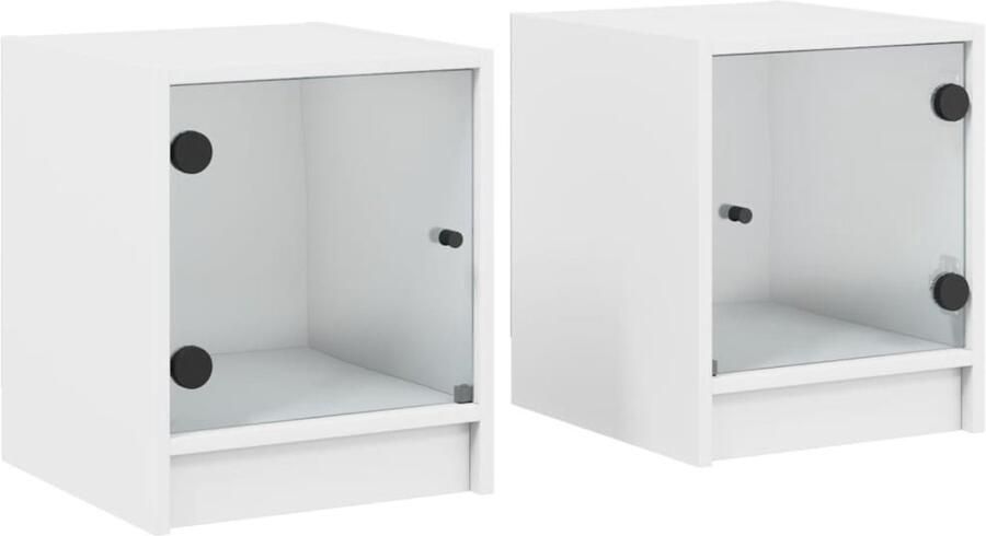 The Living Store Nachtkastjes met glazen deuren 2 st 35x37x42 cm wit Nachtkastjes Slaapkamermeubel Kastjes Houten Meubel Wit Meubel - Foto 2