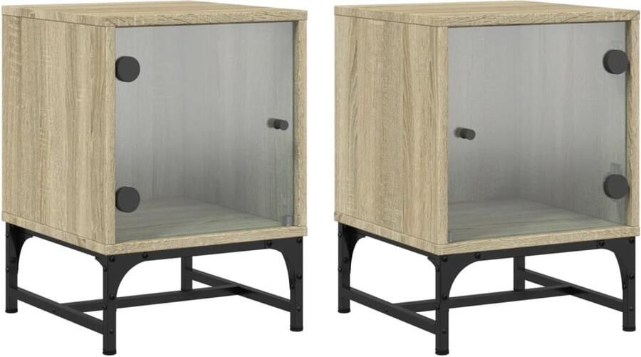 The Living Store Nachtkastjes met glazen deuren 2 st 35x37x50 cm sonoma eiken Nachtkastje Nachtkastjes Salontafel Bijzettafel Bedroom Furniture - Foto 2