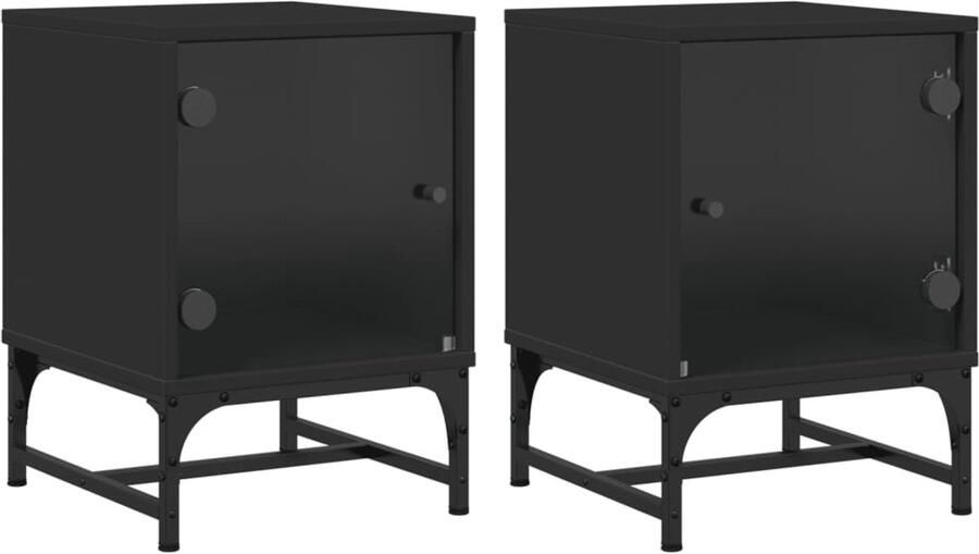 The Living Store Nachtkastjes met glazen deuren 2 st 35x37x50 cm zwart Nachtkastje Zwarte Nachtkastjes Houten Nachtkastjes Slaapkamers Decoratie - Foto 2