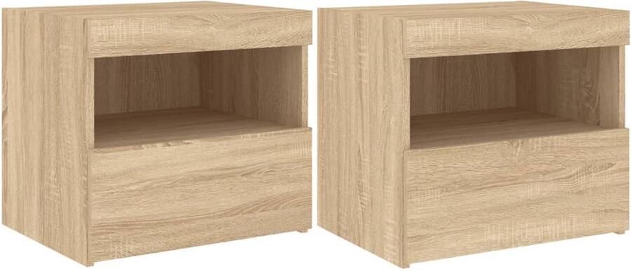 The Living Store Nachtkastjes met LED 2 st 50x40x45 cm sonoma eikenkleurig Nachtkastjes Led Verlichting Sonoma Eiken Bedroom Furniture Houten Meubels - Foto 2