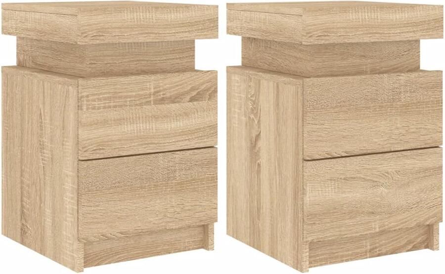 The Living Store Nachtkastjes met LED-verlichting 2 st 35x39x55 cm sonoma eiken Nachtkastjes Led Verlichting Sonoma Eiken Houten Nachtkastjes Bedroom Furniture - Foto 2