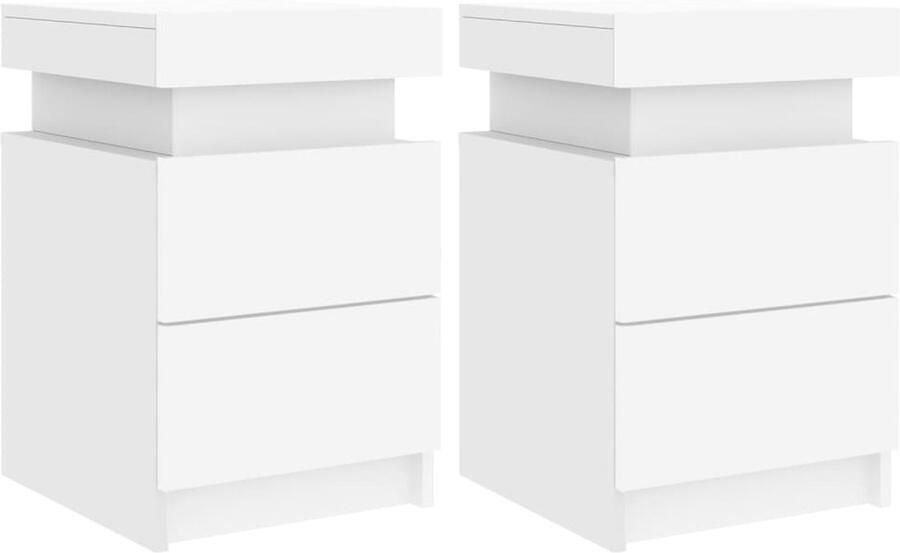 The Living Store Nachtkastjes met LED-verlichting 2 st 35x39x55 cm wit Nachtkastjes Led Verlichting Slaapkamers Houten Kast Wit Meubilair - Foto 2