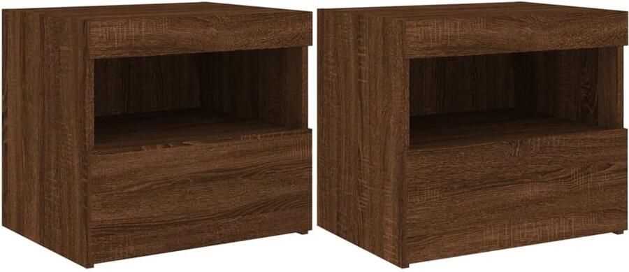 The Living Store Nachtkastjes met LED-verlichting 2 st 50x40x45 cm bruineiken Nachtkastjes Led Lampen Slaapkamersdecoratie Houten Meubilair Bruine Kast - Foto 2