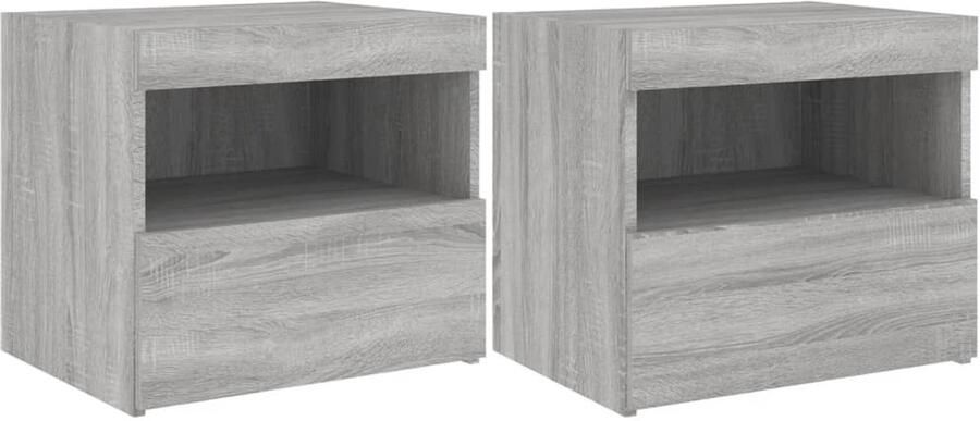 The Living Store Nachtkastjes met LED-verlichting 2 st 50x40x45 cm grijs sonoma Nachtkastjes Led Verlichting Slaapkamers Houten Kast Grijze Meubels - Foto 2