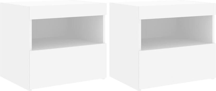 The Living Store Nachtkastjes met LED-verlichting 2 st 50x40x45 cm wit Nachtkastjes Led Verlichting Houten Kast Slaapkamermeubilair Bedroom Furniture - Foto 2