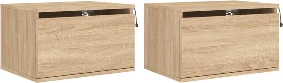 The Living Store Nachtkastjes met LED wandgemonteerd 2 st sonoma eikenkleurig Wandgemonteerd Nachtkastje Wandgemonteerde Nachtkastjes Nachtkastje Zwevend Nachtkastje - Foto 2