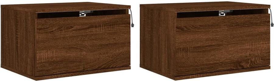 The Living Store Nachtkastjes met LED's 2 st wandgemonteerd bruin eikenkleur Wandgemonteerd Nachtkastje Wandgemonteerde Nachtkastjes Nachtkastje Zwevend Nachtkastje - Foto 2