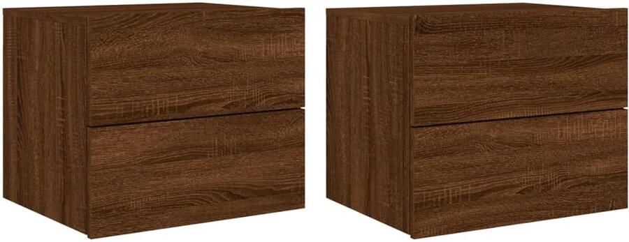 The Living Store Nachtkastjes met LED's 2 st wandgemonteerd bruin eikenkleur Wandgemonteerd Nachtkastje Wandgemonteerde Nachtkastjes Nachtkastje Zwevend Nachtkastje - Foto 2