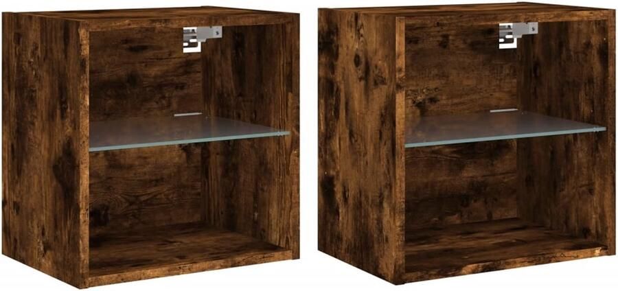 The Living Store Nachtkastjes met LED's 2 st wandgemonteerd gerookt eikenkleurig Nachtlampjes Led Lampen Slaapkamerdecoratie Houten Nachtstand Wandlampen - Foto 2