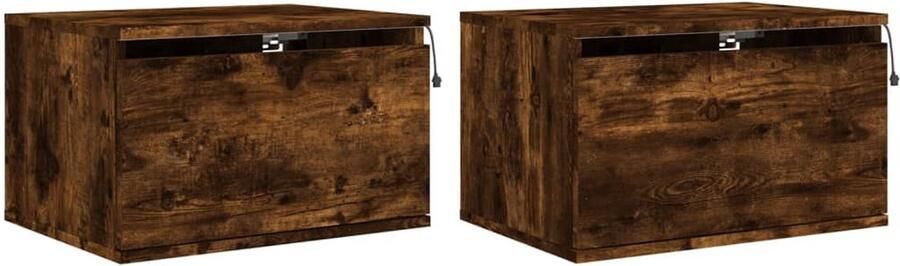 The Living Store Nachtkastjes met LED's 2 st wandgemonteerd gerookt eikenkleurig Wandgemonteerd Nachtkastje Wandgemonteerde Nachtkastjes Nachtkastje Zwevend Nachtkastje - Foto 2