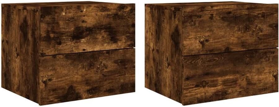 The Living Store Nachtkastjes met LED's 2 st wandgemonteerd gerookt eikenkleurig Wandgemonteerd Nachtkastje Wandgemonteerde Nachtkastjes Nachtkastje Zwevend Nachtkastje - Foto 2