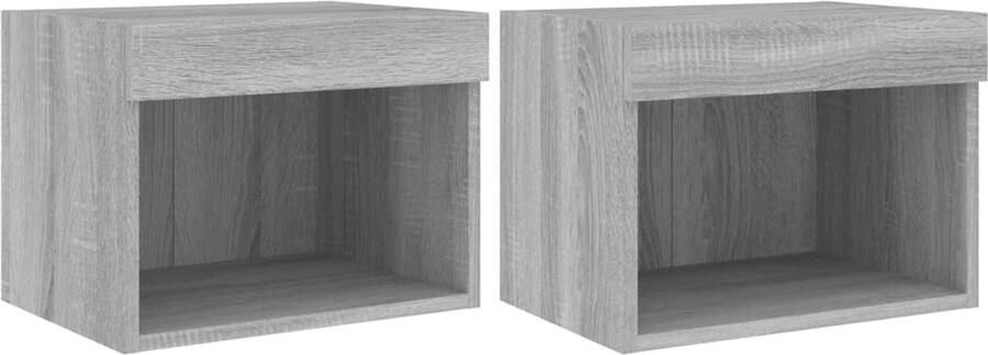 The Living Store Nachtkastjes met LED's 2 st wandgemonteerd grijs sonoma eiken Nachtkastjes Led Lampen Slaapkamerinrichting Houten Meubilair Grijze Meubels - Foto 2