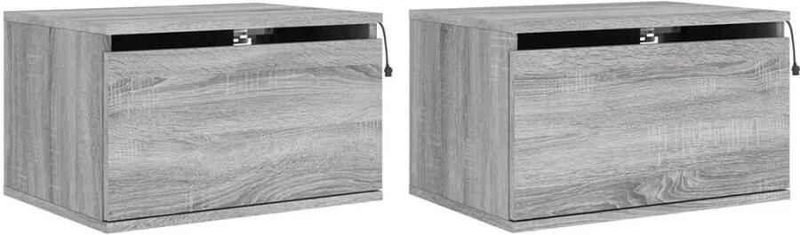 The Living Store Nachtkastjes met LED's 2 st wandgemonteerd grijs sonoma eiken Wandgemonteerd Nachtkastje Wandgemonteerde Nachtkastjes Nachtkastje Zwevend Nachtkastje - Foto 2