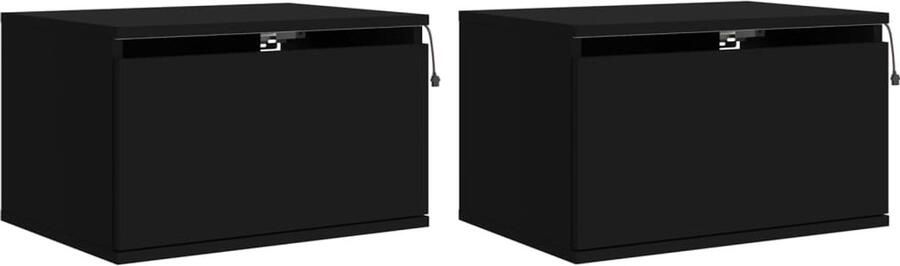 The Living Store Nachtkastjes met LED's 2 st wandgemonteerd zwart Wandgemonteerd Nachtkastje Wandgemonteerde Nachtkastjes Nachtkastje Zwevend Nachtkastje - Foto 2