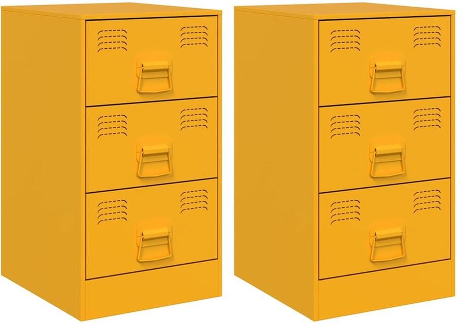 The Living Store Nachtkastjes 2 st 34 5x39x62 cm staal mosterdgeel Nachtkastjes Meubel Mustard Yellow Staal Koudgewalst Staal - Foto 2